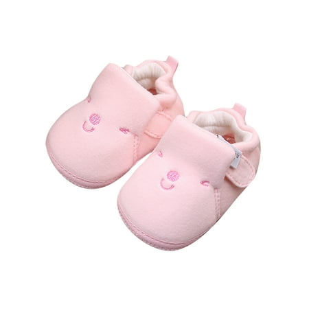 

Rotosw Infant Flats Magic Tape Crib Shoe Prewalker First Walking Shoes Warm Soft Sole Sneakers Indoor Cute Sock Slipper Pink 3C