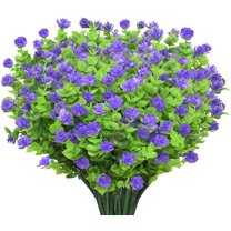 Morttic 10 Bundles Artificial Flowers, Outdoor UV Resistant Fake Flowers Plastic Greenery Shrubs Plants for DIY Floral Arrangement, Hanging Pots, Home Garden Decor (Purple)