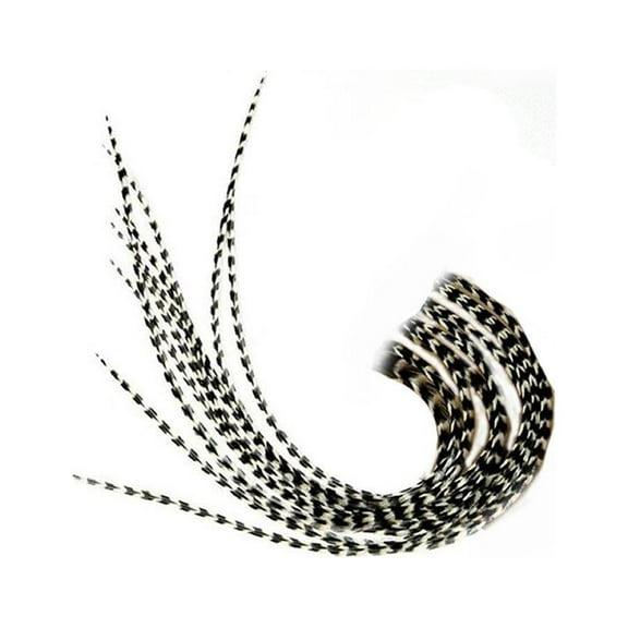 Sexy Sparkles Natural Feathers for Hair Extension Beautiful Natural Black and White Stripped Grizzly Feathers for Hair Extension - 10 Feathers, 7-10"