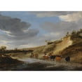 thumbnail image 2 of Salomon van Ruysdael 18x14 Gold Ornate Wood Frame and Double Matted Museum Art Print Titled - An Extensive Landscape with Cattle and Their Herdsmen Following a Partly Flooded Country Road, 2 of 4