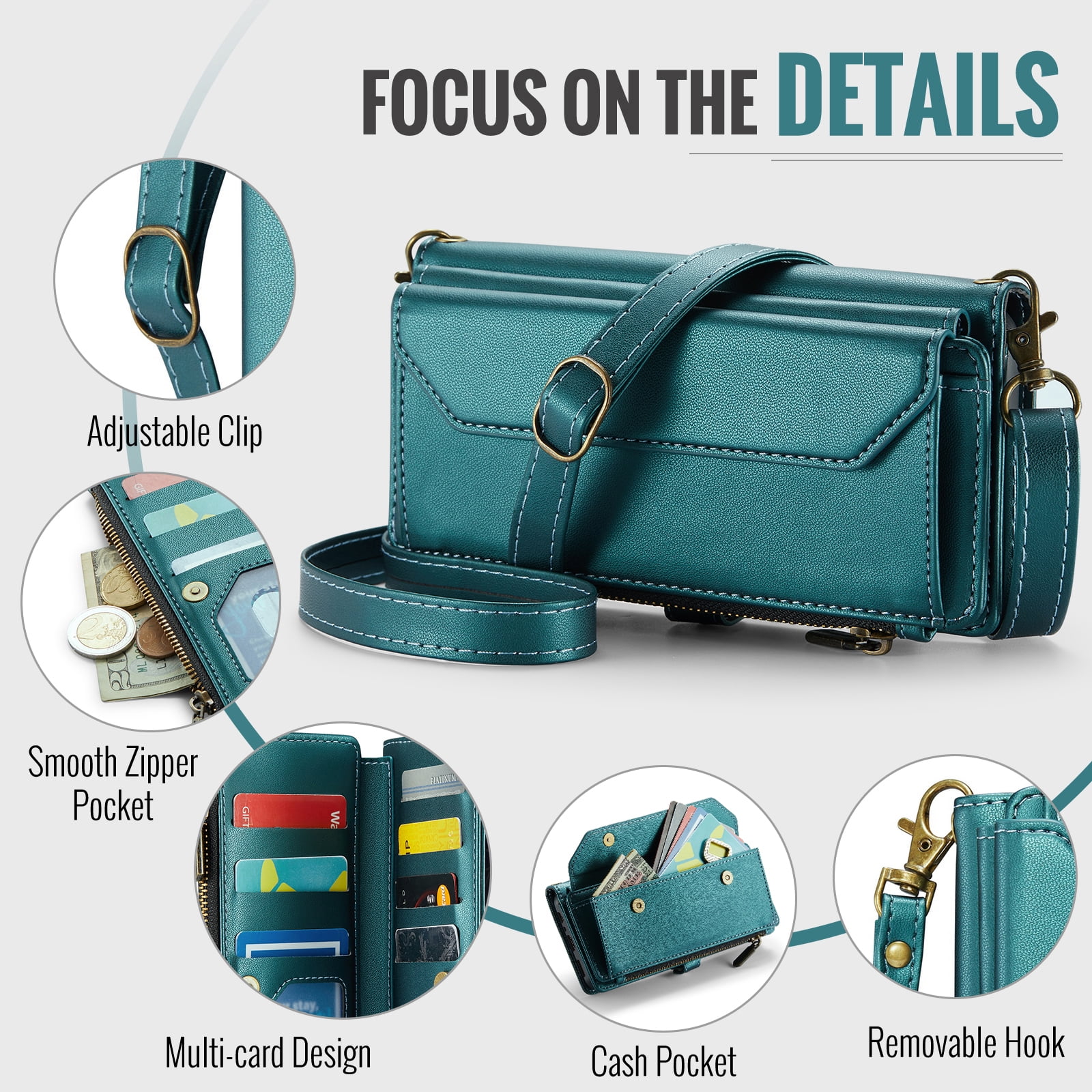 Asuwish Compatible with Samsung Galaxy A15 5G/4G Zipper Wallet Phone Case Tempered Glass Screen Protector Crossbody Lanyard Strap Flip Card Holder Slot Cell Cover for A 15 G5 15A Women Girls Green