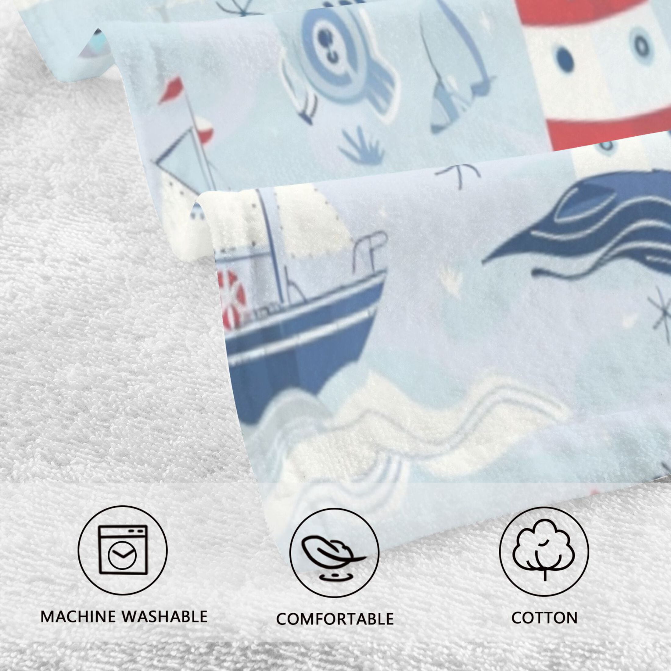 Cotton Towel Two-Piece 16x28 Inch One Sizex2 Face Towel Set Towel Set Cotton Hand Bath Towel Bathroom Beach Cartoon Red Lighthouse