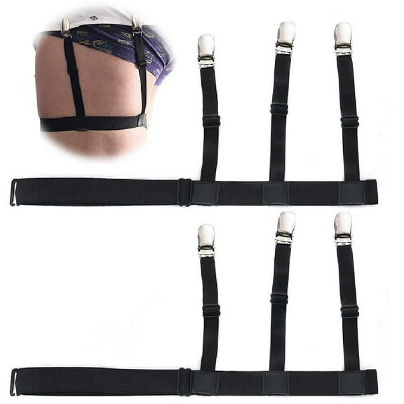 2pcs(1pair) Shirt Suspenders Extra Wide for Men's Leg Thigh Elastic Stays Holder Black for Men