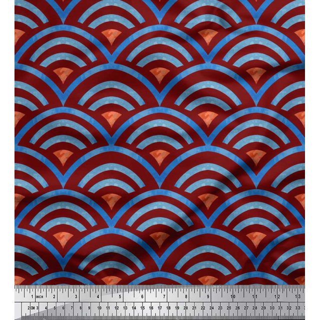 Soimoi Poly Georgette Fabric Scales Geometric Print Sewing Fabric Yard 42 Inch Wide