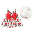 thumbnail image 2 of Girls Summer Outfits Cute Sleeveless Bow Flower Print Dress and Hat 2 Piece Set Baby Clothes for Girls Red 12-18 Months, 2 of 8
