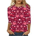 thumbnail image 2 of hcuribad Valentine's Shirts for Women Womens Shirts t Shirts for Women Heart Printed Shirts for Women 3/4 Sleeve Round Neck Graphic Tees Holiday Tops Red 3XL, 2 of 5