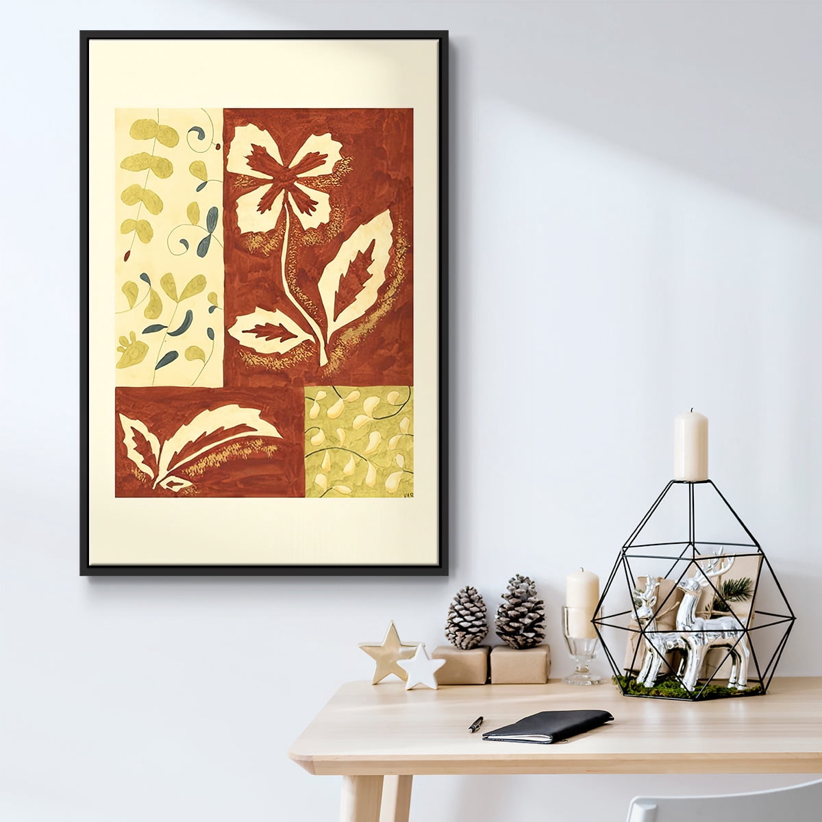 Festive Floral II - Framed Gallery Wrapped Holiday Canvas - 27 x 41 - Black Frame