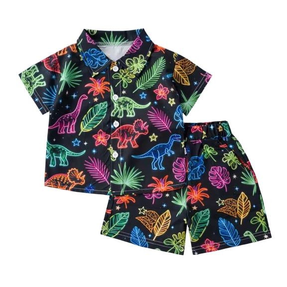 Tiijoy Toddler Boys Summer Outfits Beach Short Sleeve Button Shirt Shorts Set, Sizes 2-3