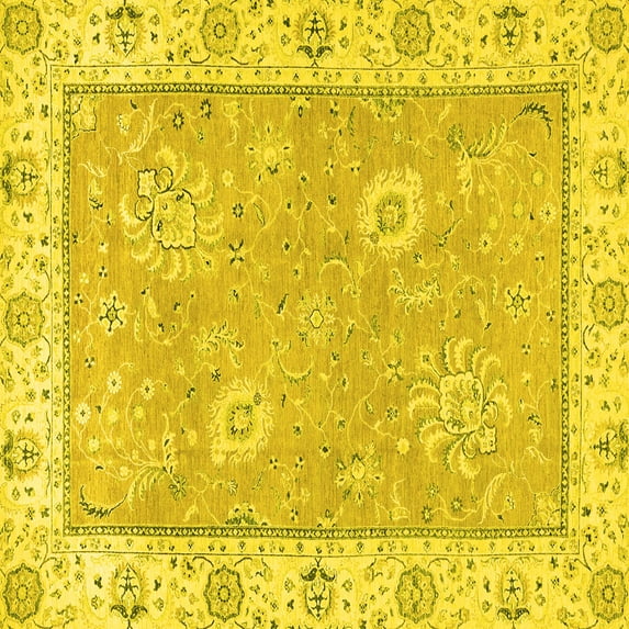 Ahgly Company Indoor Square Oriental Yellow Traditional Area Rugs, 7' Square