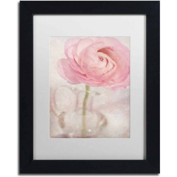 Trademark Fine Art 'Single Rose Pink Flower' Canvas Art by Cora Niele, White Matte, Black Frame