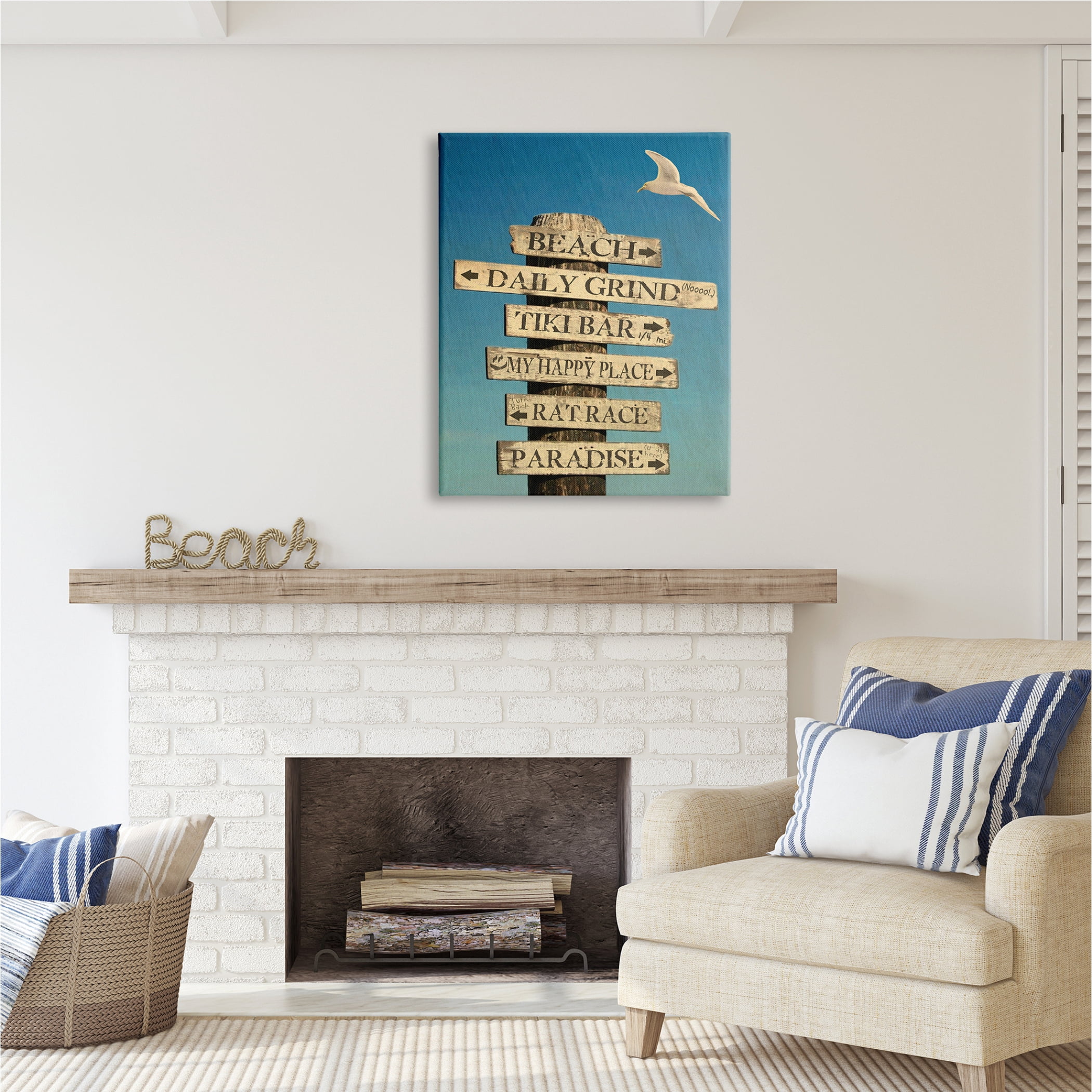 Stupell Industries Funny Beach Directions Sign Animals & Insects Painting Gallery Wrapped Canvas Print Wall Art, 30 x 40