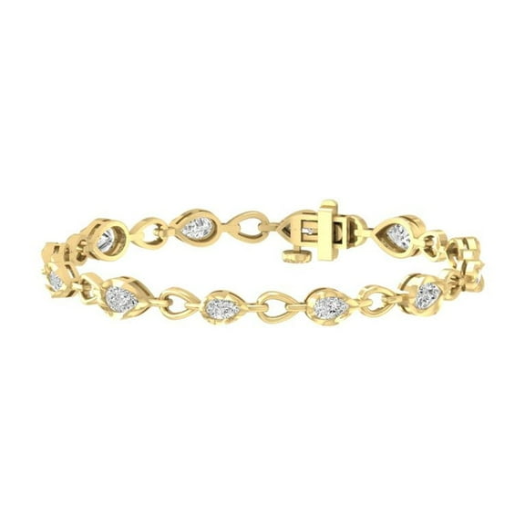 Araiya Fine Jewelry 10K Yellow Gold Pear-Shape Lab Grown Diamond Link Bracelet for Women (3 1/2 cttw, D-F Color, VS1 Clarity) 7inch