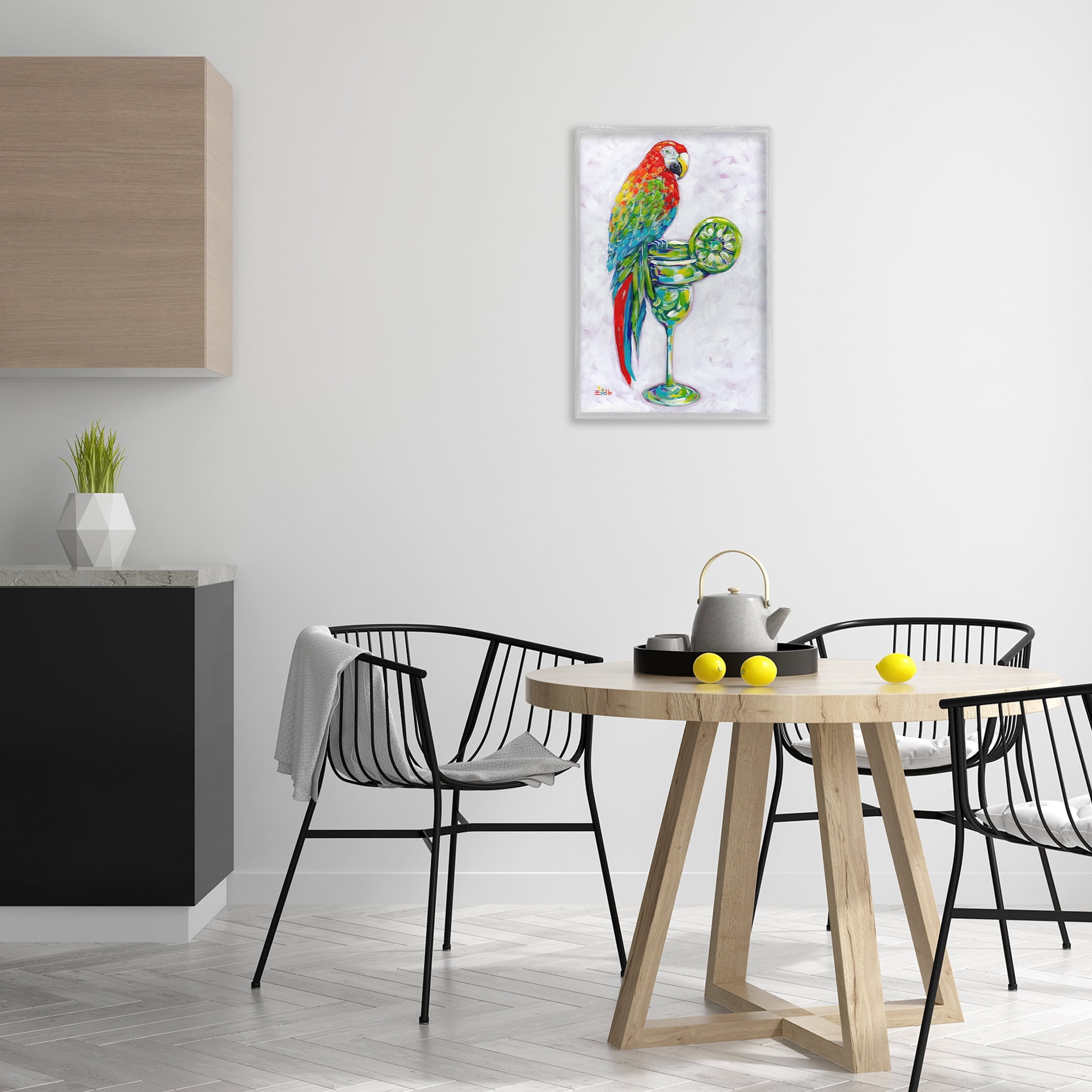 Stupell Industries Margarita Parrot Perched Food & Beverage Painting Gray Framed Art Print Wall Art, 16 x 24