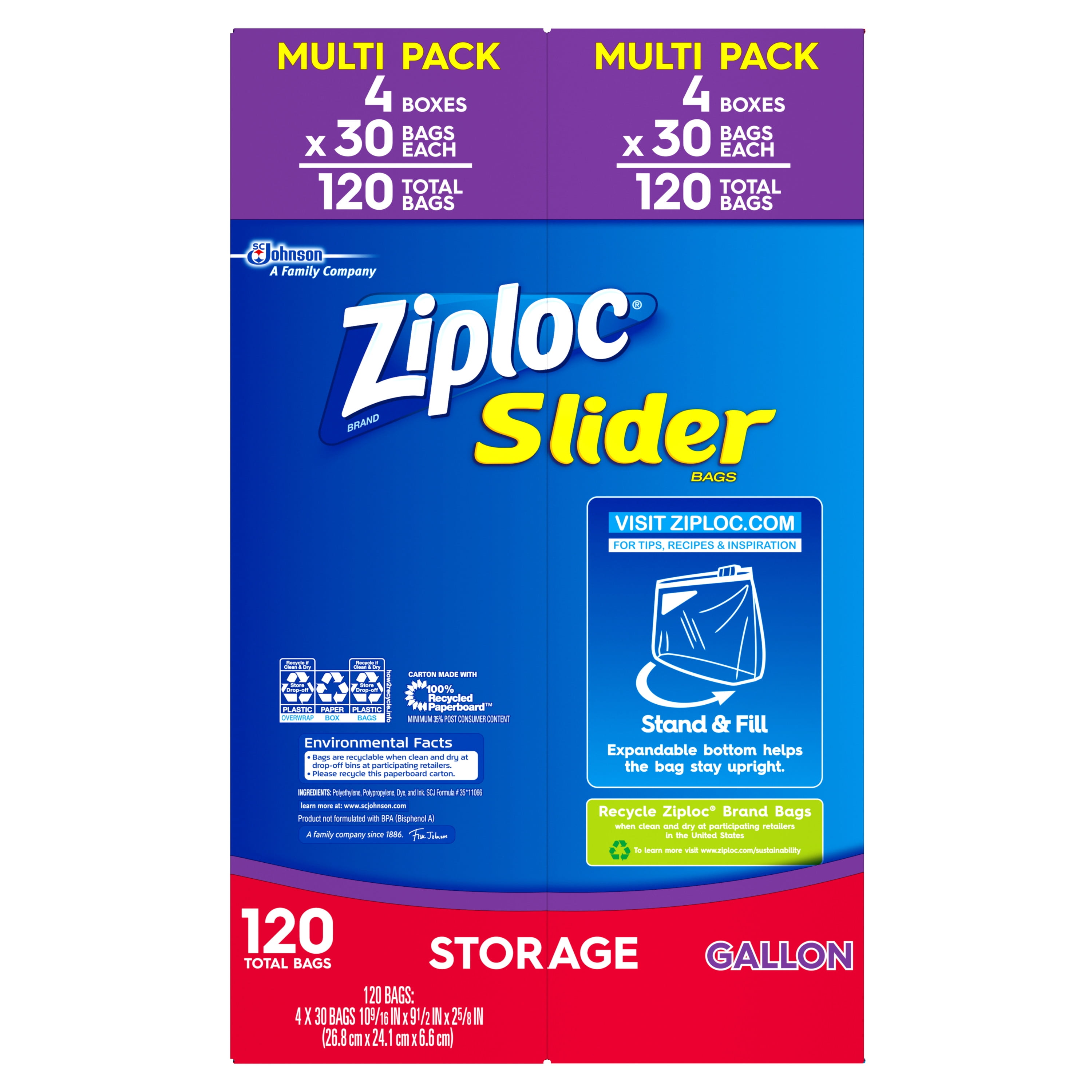 SJN316489 - Ziploc® Gallon Storage Slider Bags - Large Size 