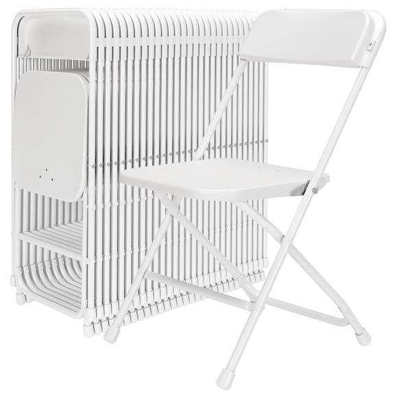 CEZ Folding Chair Set of 30, White Plastic Chair Party Chair for Home Events Office Wedding, Steel Frame