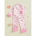 thumbnail image 5 of Cjfdfy Toddler Baby Girl Christmas Valentines Day Silk Stain Pajamas Set Kids Girl PJS Set Sleepwear Spring Fall Winter Clothes Bow Long Sleeve Button Down Shirt with Long Pants Set Loungewear 1-7Y, 5 of 9