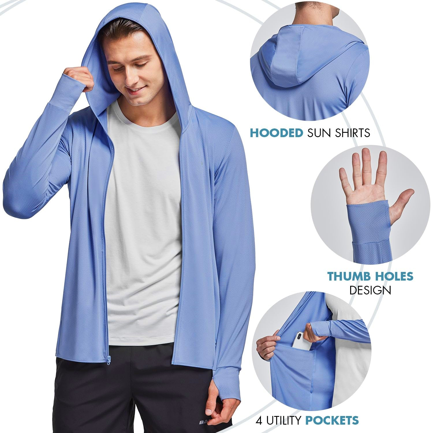 MOSEYEYOO Men's UPF 50+ UV Full Zip Sun Protection Jacket Hoodie with ...