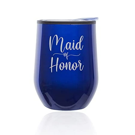 

Stemless Wine Tumbler Coffee Travel Mug Glass with Lid Maid Of Honor (Blue)