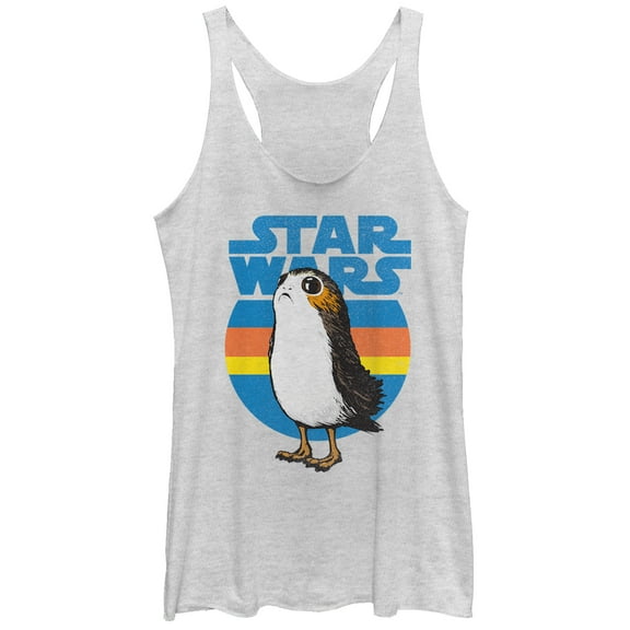 Women's Star Wars The Last Jedi Retro Porg  Racerback Tank Top White Heather Large