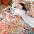 thumbnail image 4 of Homewish Fashion Graffiti Adult Twin Bedding Sets 7-Piece, Stripes Abstract Ombre Bedding Comforter Set, Watercolor Splatter Reversible Sheet Sets, Microfiber Bedroom Decor, 4 of 7
