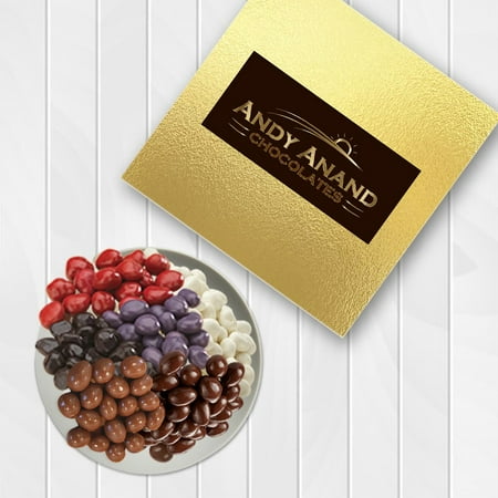 Cranberry White Chocolate - Andy Anand- 5 Different Variety Cranberries, Coffee Beans, Cherries, Ginger, Blueberries Coated with Dark Chocolate, One Pack of Cranberries Greek Yogurt Coated & Handwritten Greeting Card