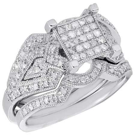 - Diamond Bridal Set 3 Piece .925 Sterling Silver Filigree Engagement Ring 0.45 Ct