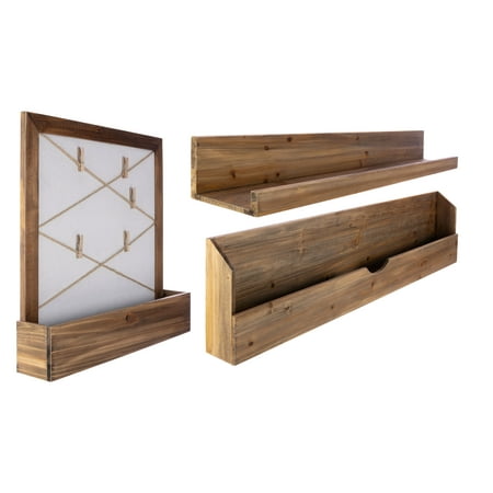 Long Wall Shelf kieragrace Muskoka Cantu Shelf, Irwin Shelf w/ Corkboard, Pugh Shelf - Walnut, Set of 3, 36-Inch Long, 19-Inch Long, 36-Inch Long ()