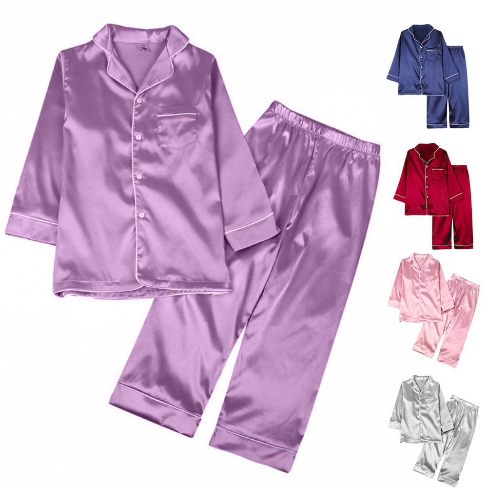 Toddler Baby Girls Boys Satin Silk Pajama Set Long Sleeve Floral Rabbit Two Piece Long Sleepwear