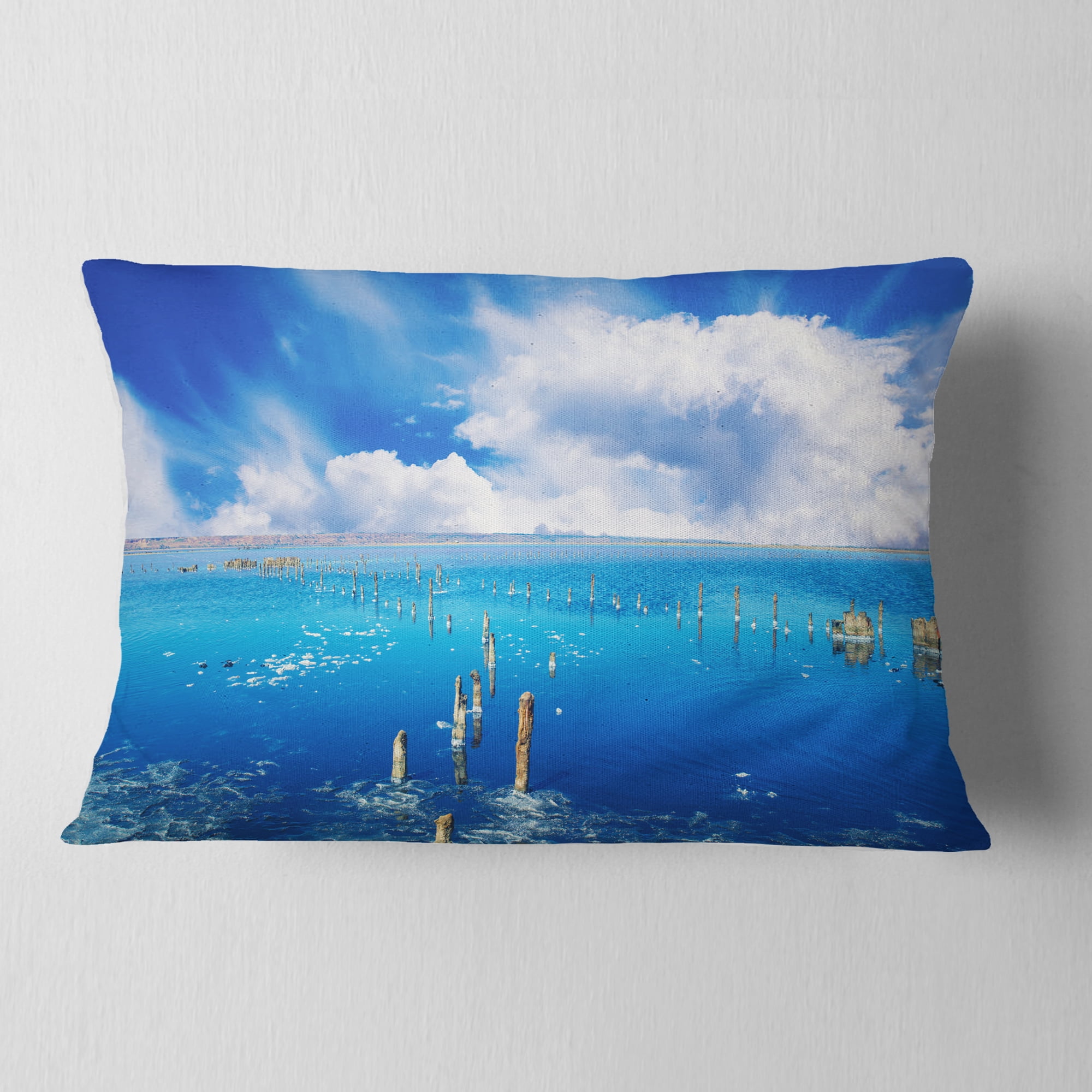 Designart 12" x 20" Blue Polyester Throw Pillow