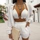 thumbnail image 1 of Tops + Sujetador + Pantalones Cortos Mujeres Tops + Sujetador + Pantalones cortos Conjuntos de 3 piezas Traje de pantalones cortos de verano Traje femenino (Blanco M) Cgtredaw para Mujer Blanco T XL, 1 of 6