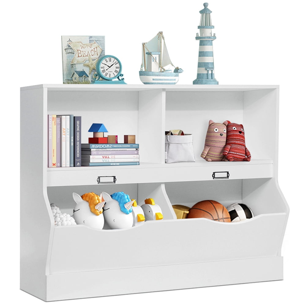 Insma 4 Cubby Kids Bookcase with Footboard, MultiBin Children's