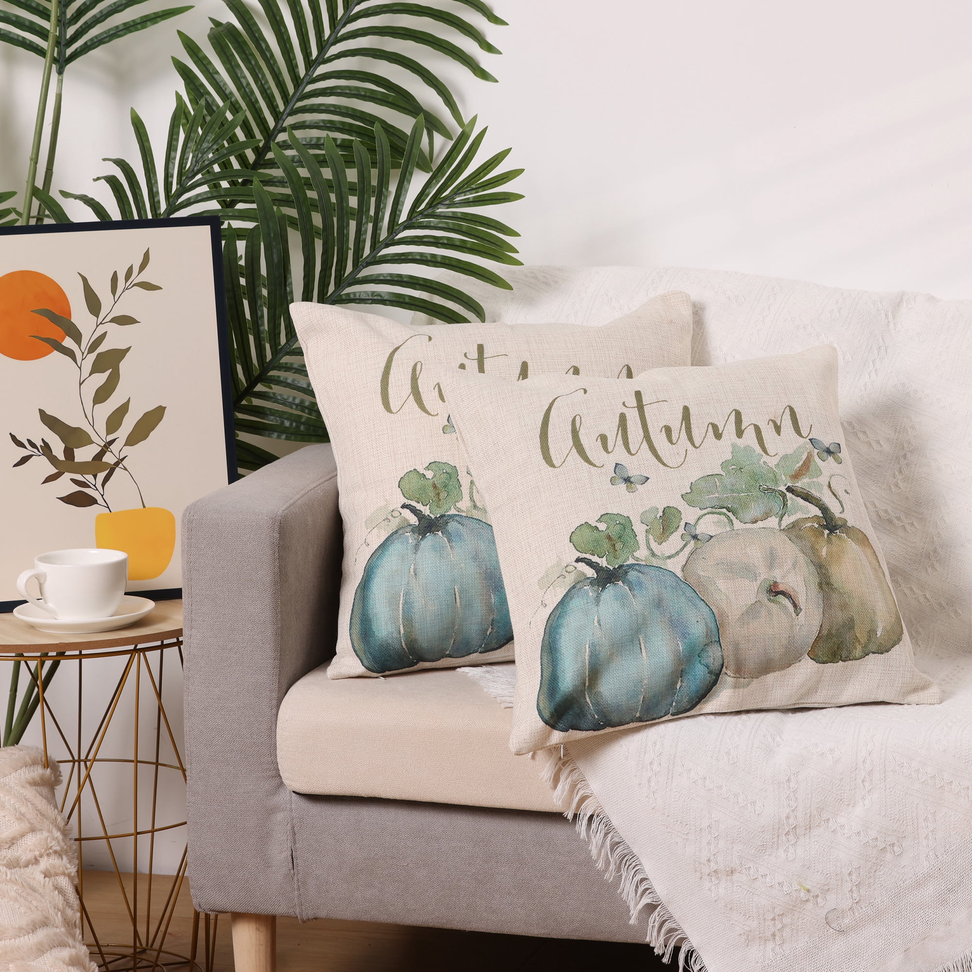 Unique Bargains Fall Pumpkin Outdoor Home Decorative Throw Pillow Covers (2 Count) Beige-3 18" x 18"
