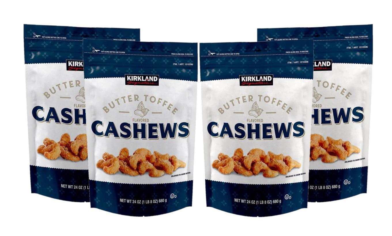 4 Pack Kirkland Signature Butter Toffee Cashews, 24 oz