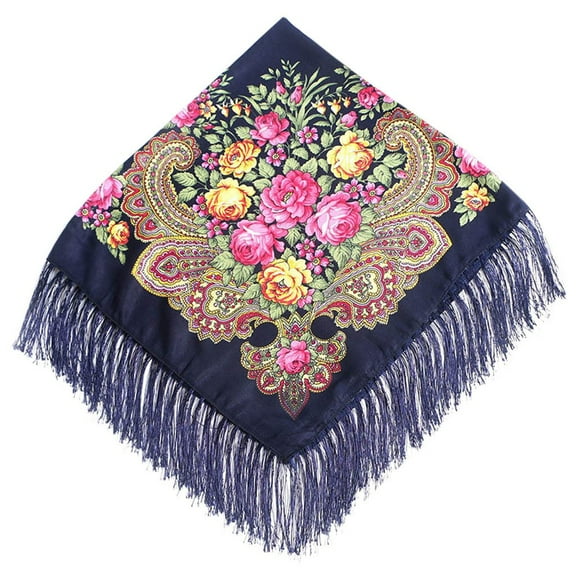 Yoodem Scarf Women Lady Folk-custom Print Tassel Square Scarf Wrap Shawl Travel Scarve D One Size