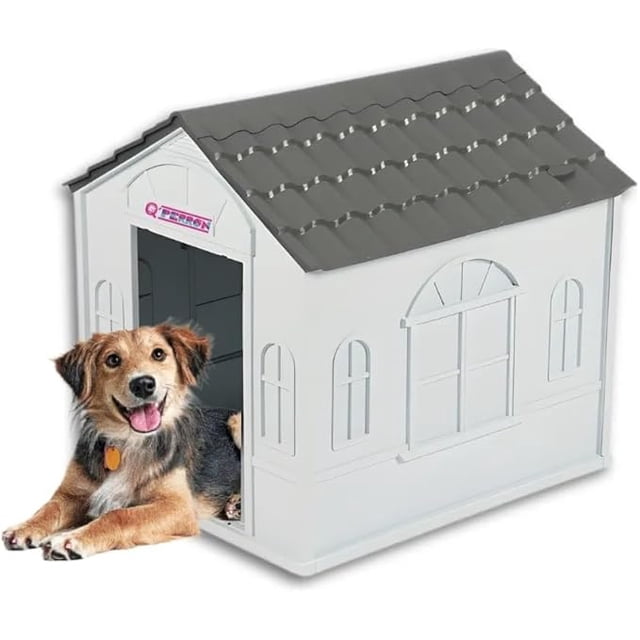 Casa Para Perro Q Perrón Raza Chica Fácil De Armar Y limpiar Color Gris