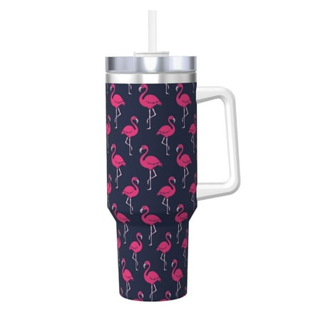 

Zeuib Cute Flamingo Printed Insulated Stainless Steel Hot/Cold Coffee Cup 40oz Ice Bully With Handle Tumbler with Straw and Handle Insulated Water Bottle Travel Mug Cup