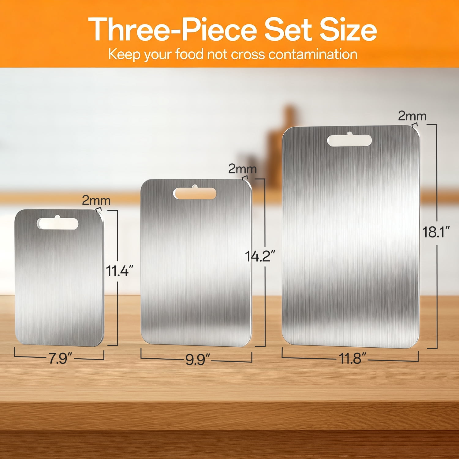 TINANA 3 PCS Stainless Steel Cutting Board for Kitchen (S+M+L), Durable, Hygienic and Dishwasher Safe