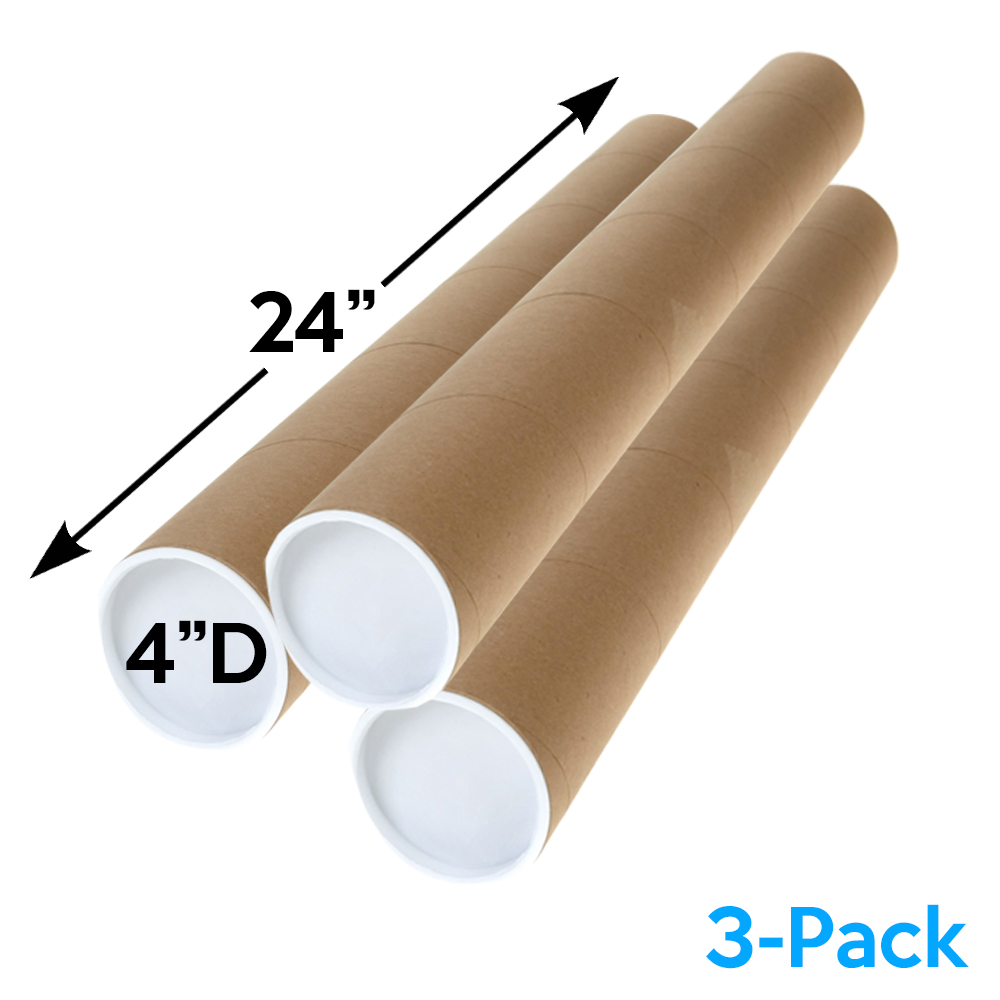 Tubeequeen Kraft Mailing Tubes with End Caps | Art Shipping Tubes 4-Inch x 24-Inch Usable Length (12 Pack)