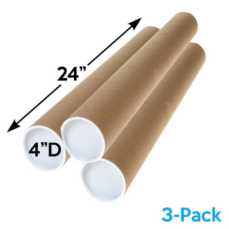 Tubeequeen Kraft Mailing Tubes with End Caps | Art Shipping Tubes 4-Inch x 24-Inch Usable Length (12 Pack)