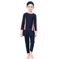thumbnail image 2 of IBTOM CASTLE Kids Girls Burkini Swimsuits Modest Muslim Islamic Long Sleeve Rash Guard Full Cover Hijab Top Skirted Swim Capris ​Swimwear 6-7 Years Navy Blue + Pink, 2 of 8