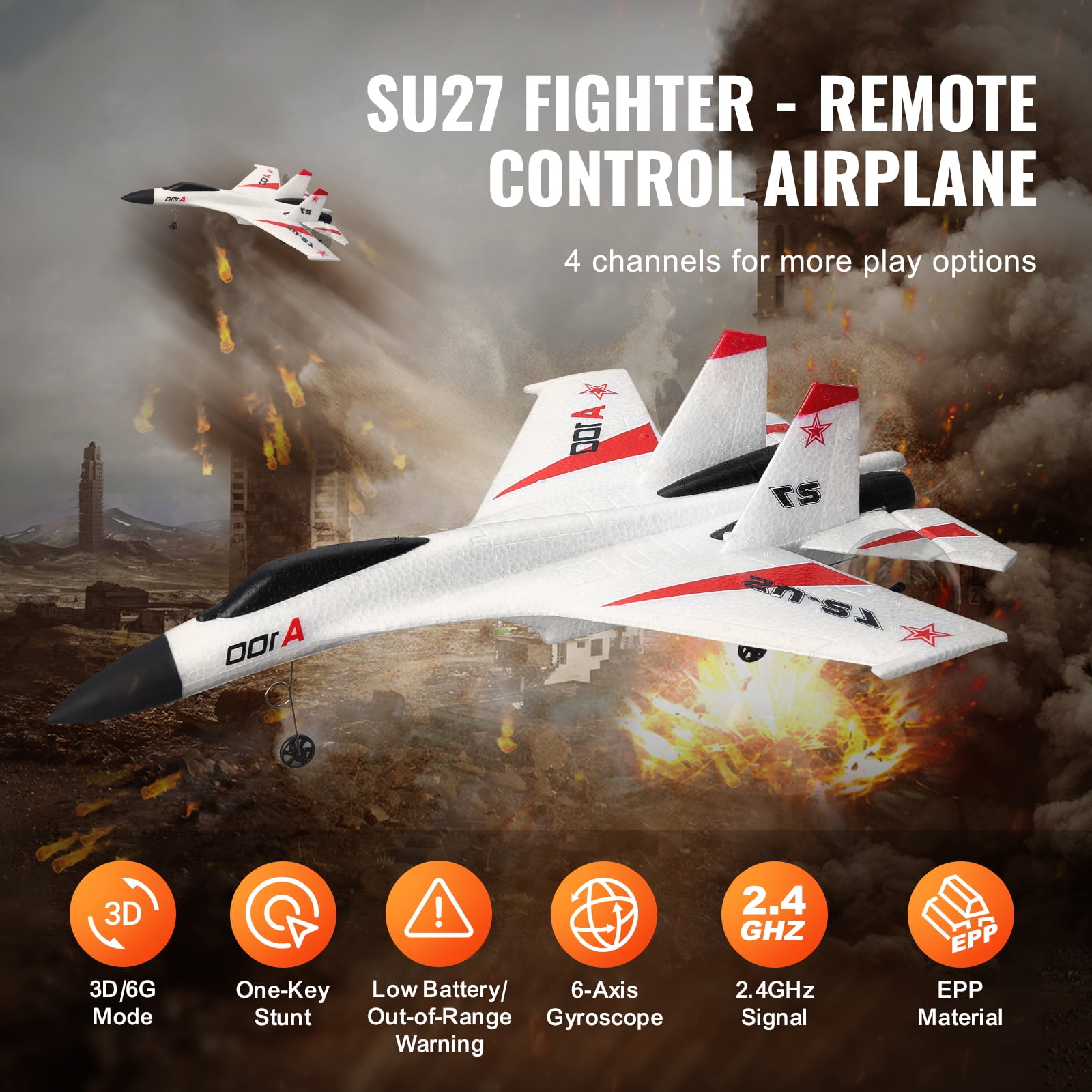 KFFKFF RC Aircraft, 2.4GHZ 4CH Remote Airplane with 6-Axis Gyro, Flight-Ready Combat Plane Toy with Dual Batteries, Simple to Operate RC Glider for Beginners, Kids, and Adults