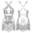 thumbnail image 4 of Aislor Women's Glitter Sequins Fringe Tassel Latin Dance Costume Ballroom Jazz Cha-Cha Samba Dance Bodysuit Silver XL, 4 of 7