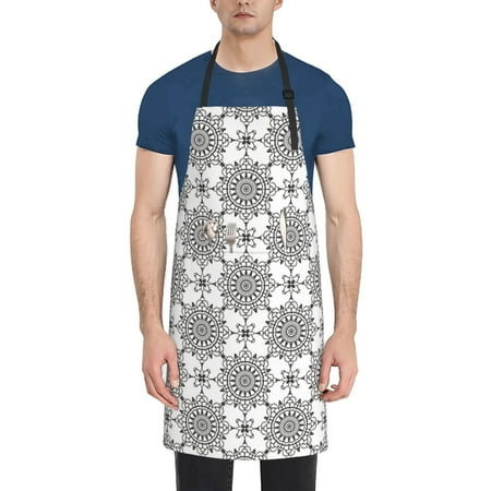 

Lukts Retro sketch flower lines Pattern Kitchen Cooking Aprons Adjustable Bib Soft Chef Apron with 2 Pockets for Men Women