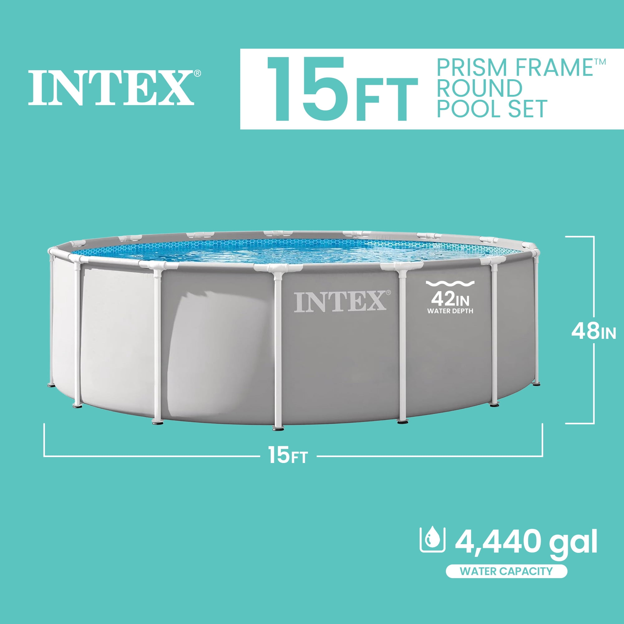 INTEX 26725EP Prism Frame 15'x48" Above Ground Pool w/ Pump, Ladder, Cover, Ground Cloth