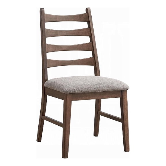 Mea Dining Side Chair Set of 2-Slatted Back-Gray Linen Seat-Brown