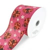 Ladybugs and Daisies Linen Wired Ribbon, Fuchsia, 2-1/2-Inch, 10-Yard