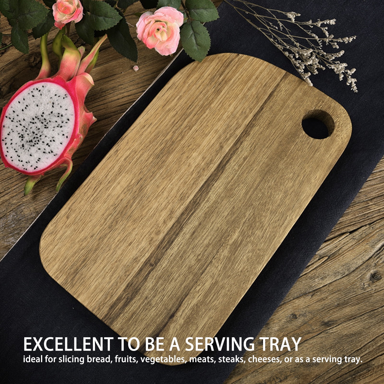 Yajisi Zebra Wood Cutting Board with Hanging Hole, Rectangular Wood Chopping Board for Bread Pizza Vegetable Fruits Cheese Serving (11.4 x 7.1 inches / 29 x 18 cm), Small Size