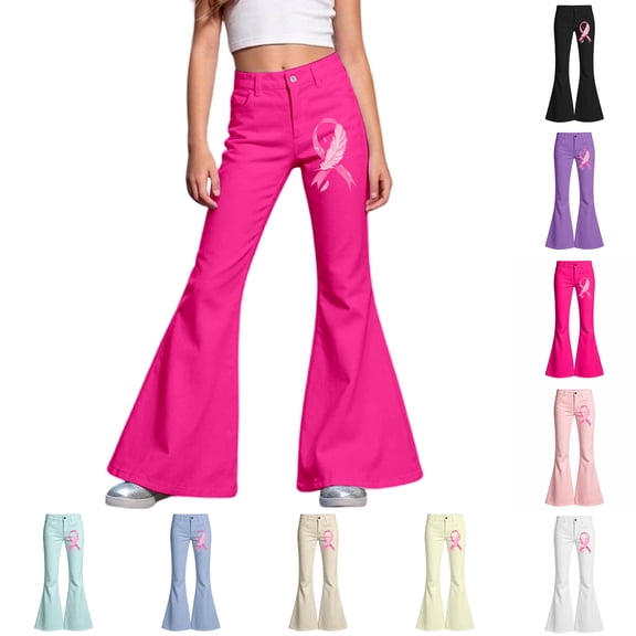 XINXIAOO Girl Uniform Flare Leg Pants Elastic Waist School Trousers Preppy Back to School Clothes Boys Girls Clothes Size 9-10 Years