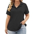 thumbnail image 3 of Women V Neck Collared Polo Tops, Short Sleeve Casual Shirts, Plus Size Available in 5X, 3 of 8