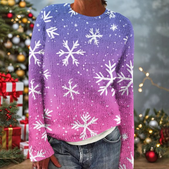 Abomasnow Christmas Sweaters for Women Lightweight Long Sleeve Crewneck Xmas Print Pullover Tops S-2X